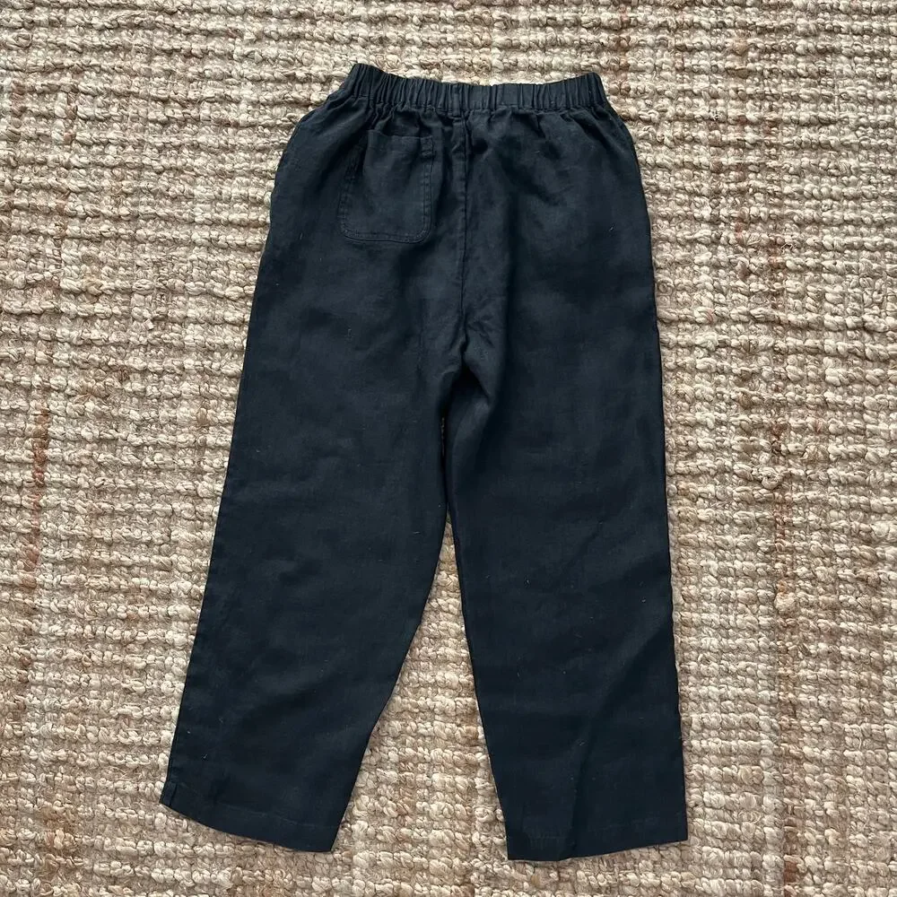Quince 100% European Linen Pants Black Size S Pull On Crop Ankle Coastal Resort
